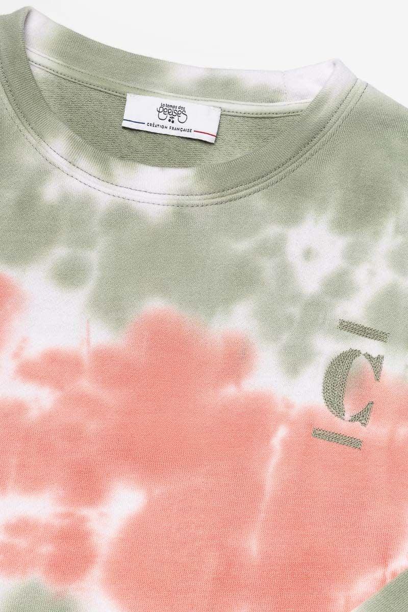 Le Temps Des Cerises Sweat Fulagi Tie And Dye Rose Et Kaki