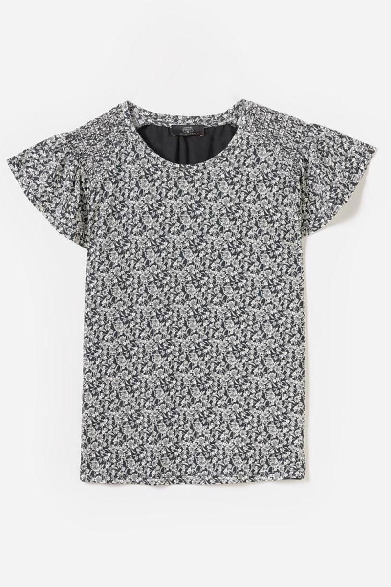 le temps des cerises T-shirt à motif floral Maggi noir
