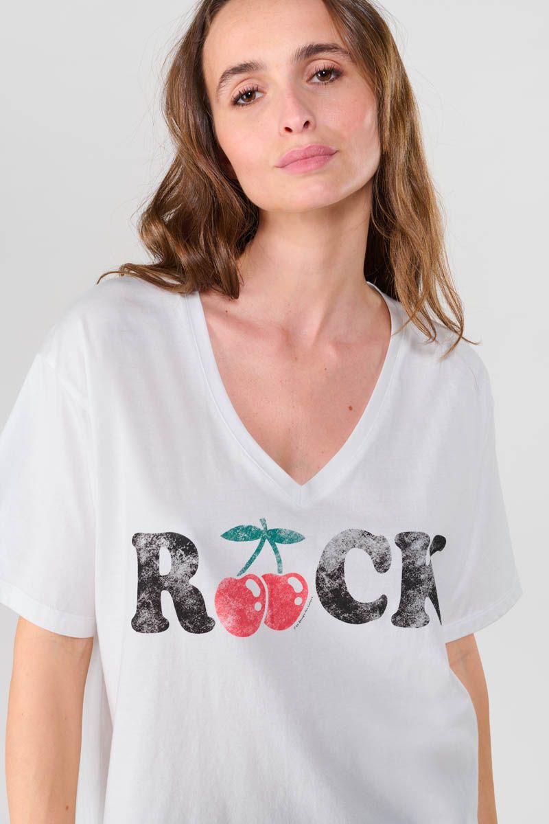 Le Temps Des Cerises T-shirt Auldi Blanc Délavé Imprimé