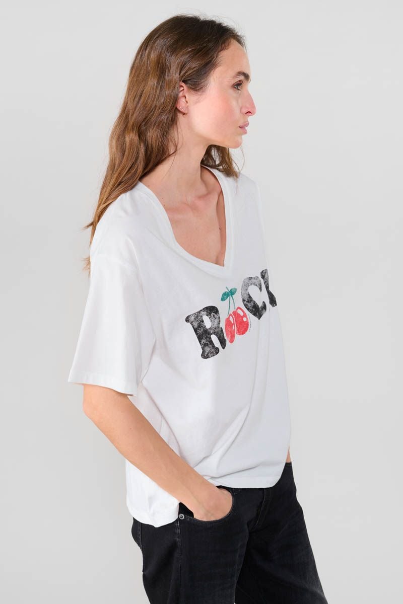 Le Temps Des Cerises T-shirt Auldi Blanc Délavé Imprimé