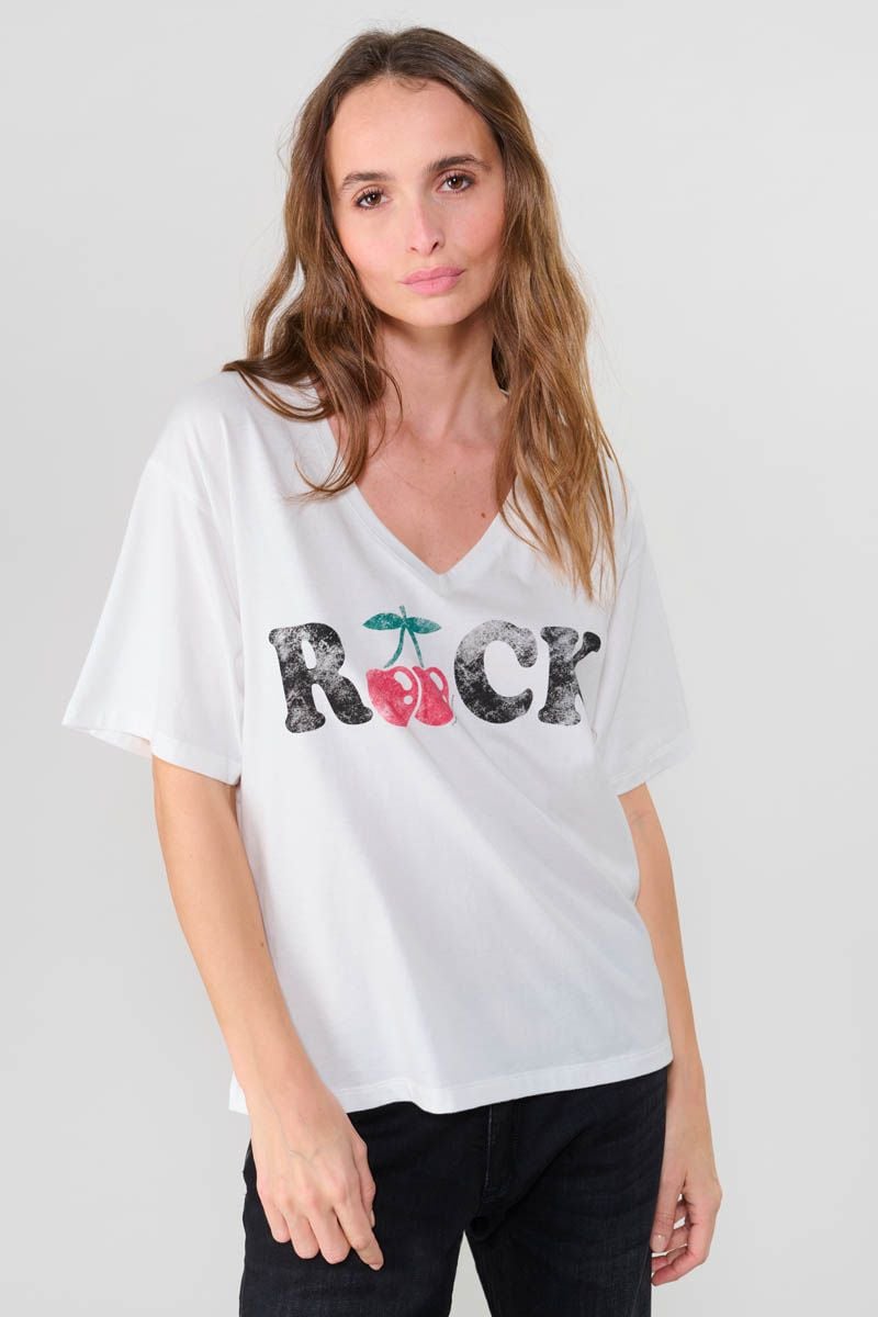 le temps des cerises T-shirt Auldi blanc délavé imprimé