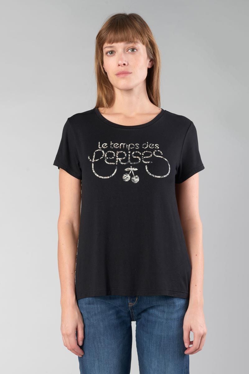 Le Temps Des Cerises T-shirt Bi-matière Deray Noir Imprimé