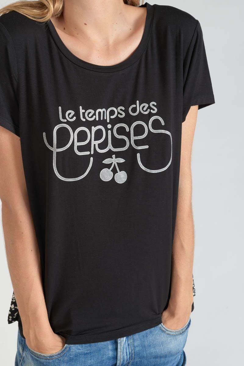Le Temps Des Cerises T-shirt Bi-matière Domi Noir Imprimé