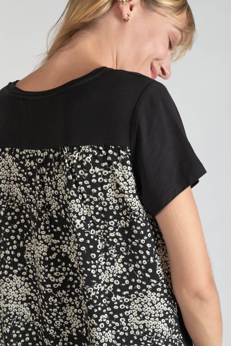 Le Temps Des Cerises T-shirt Bi-matière Domi Noir Imprimé