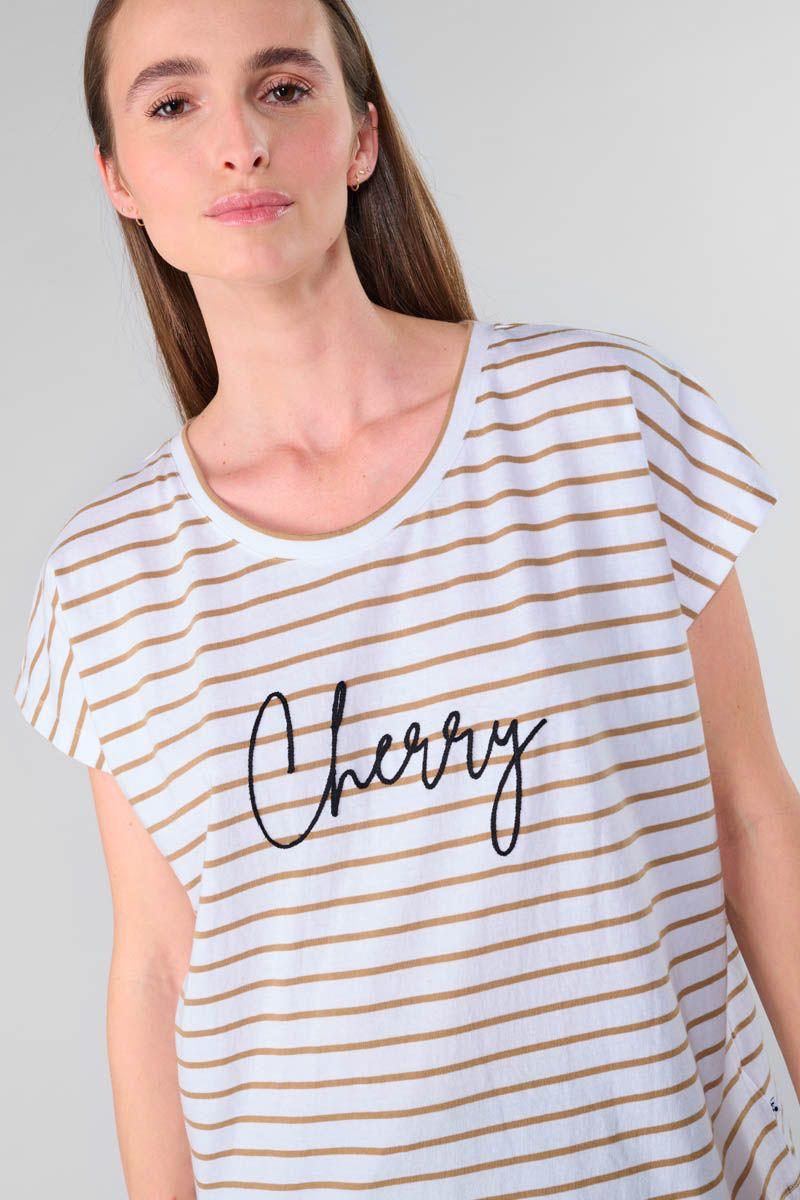 Le Temps Des Cerises T-shirt Cottard Blanc à Rayures