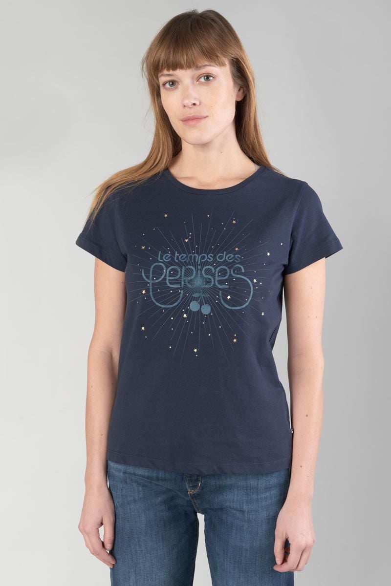 le temps des cerises T-shirt Fabulo bleu nuit imprimé