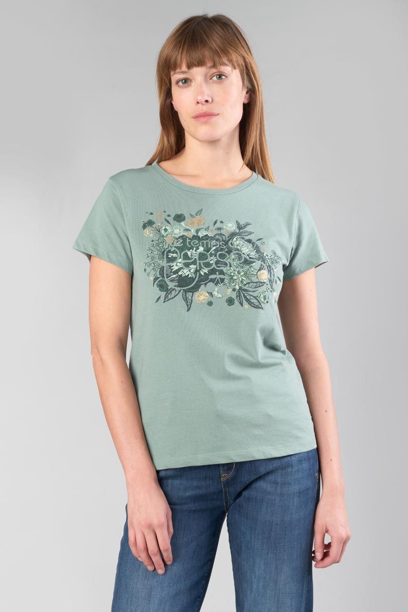 le temps des cerises T-shirt Gracy vert sauge imprimé