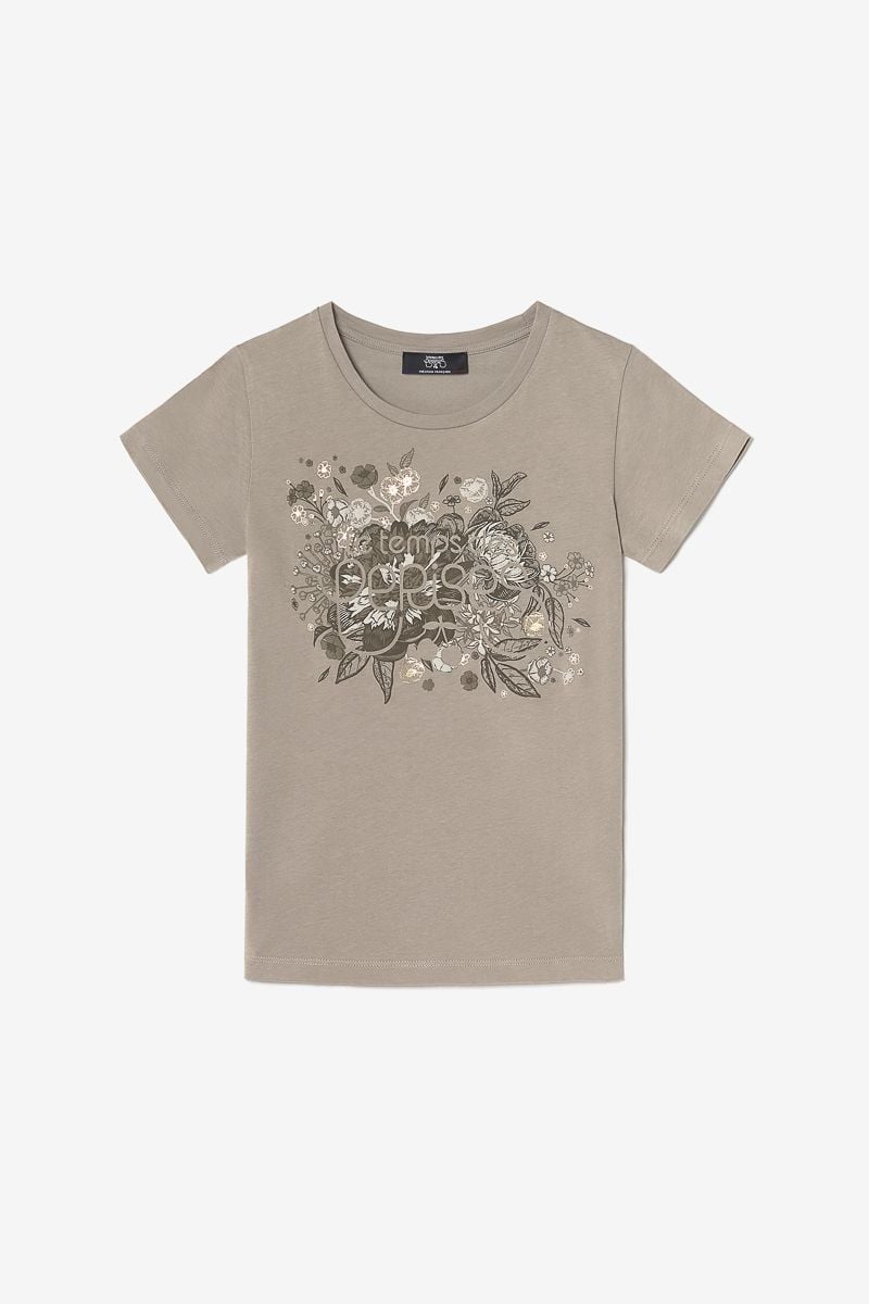 le temps des cerises T-shirt Gracygi beige sable imprimé