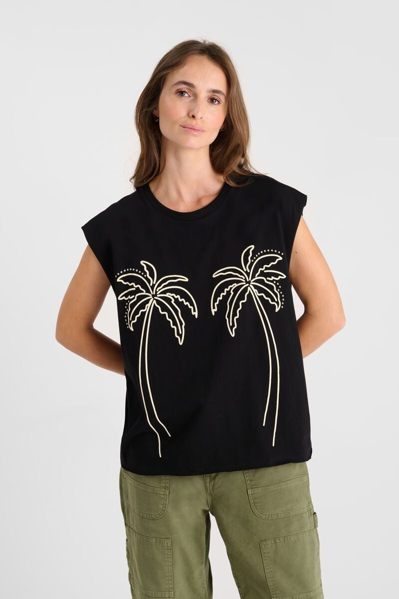 Le Temps Des Cerises T-shirt Lely Noir à Motif Palmiers