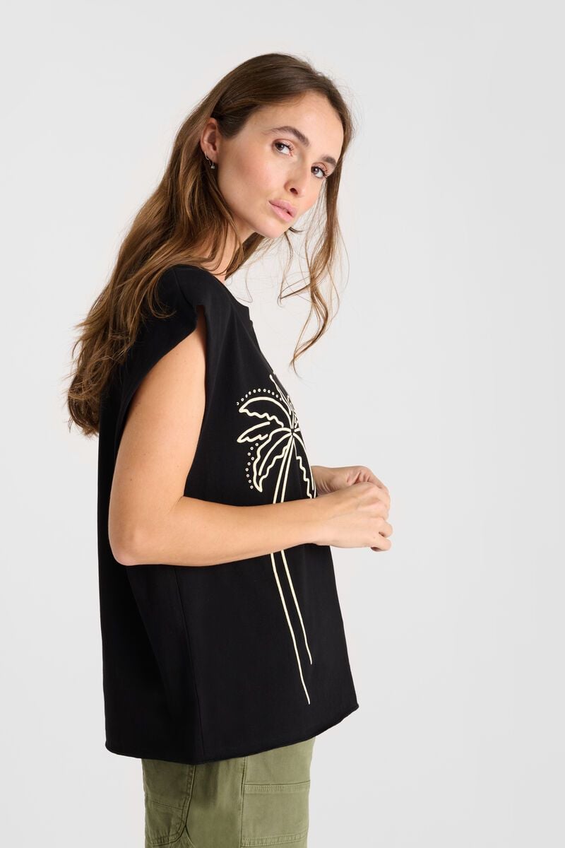 Le Temps Des Cerises T-shirt Lely Noir à Motif Palmiers