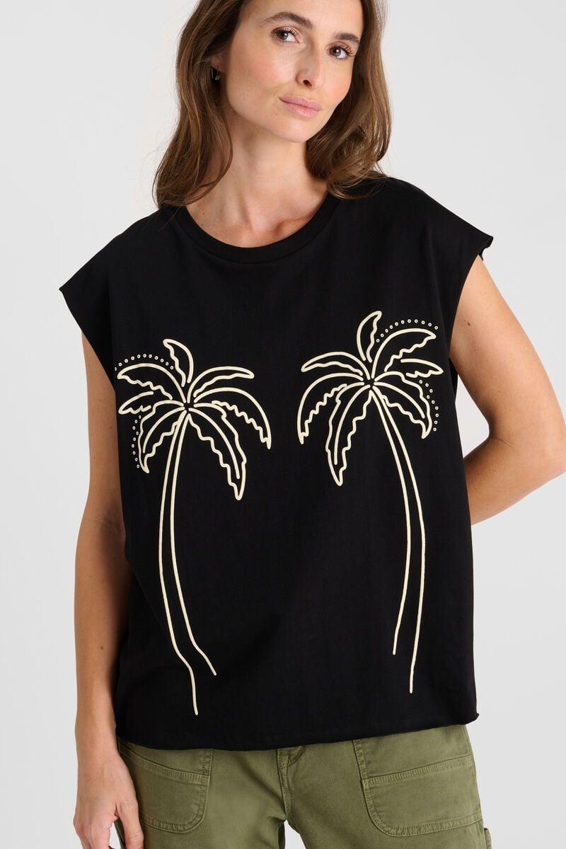 le temps des cerises T-shirt Lely noir à motif palmiers