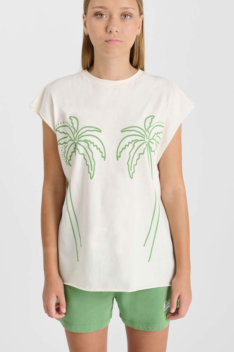 Le Temps Des Cerises T-shirt Lelygi Blanc à Imprimé Palmier