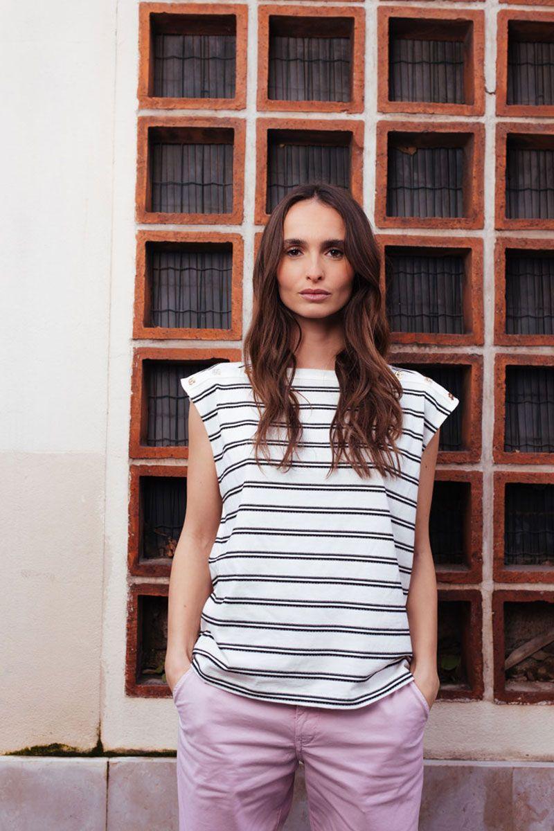 le temps des cerises T-shirt Marina blanc à rayures