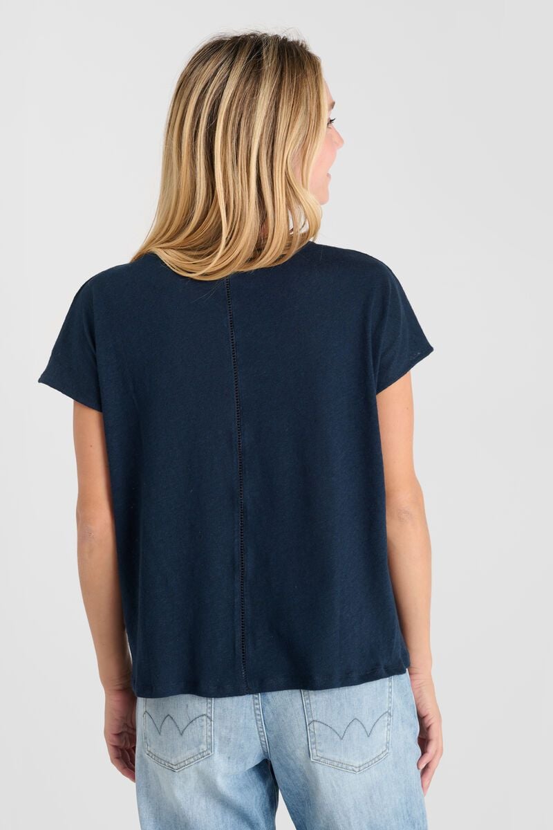 Le Temps Des Cerises T-shirt Melinda Bleu Marine En Lin Mélangé