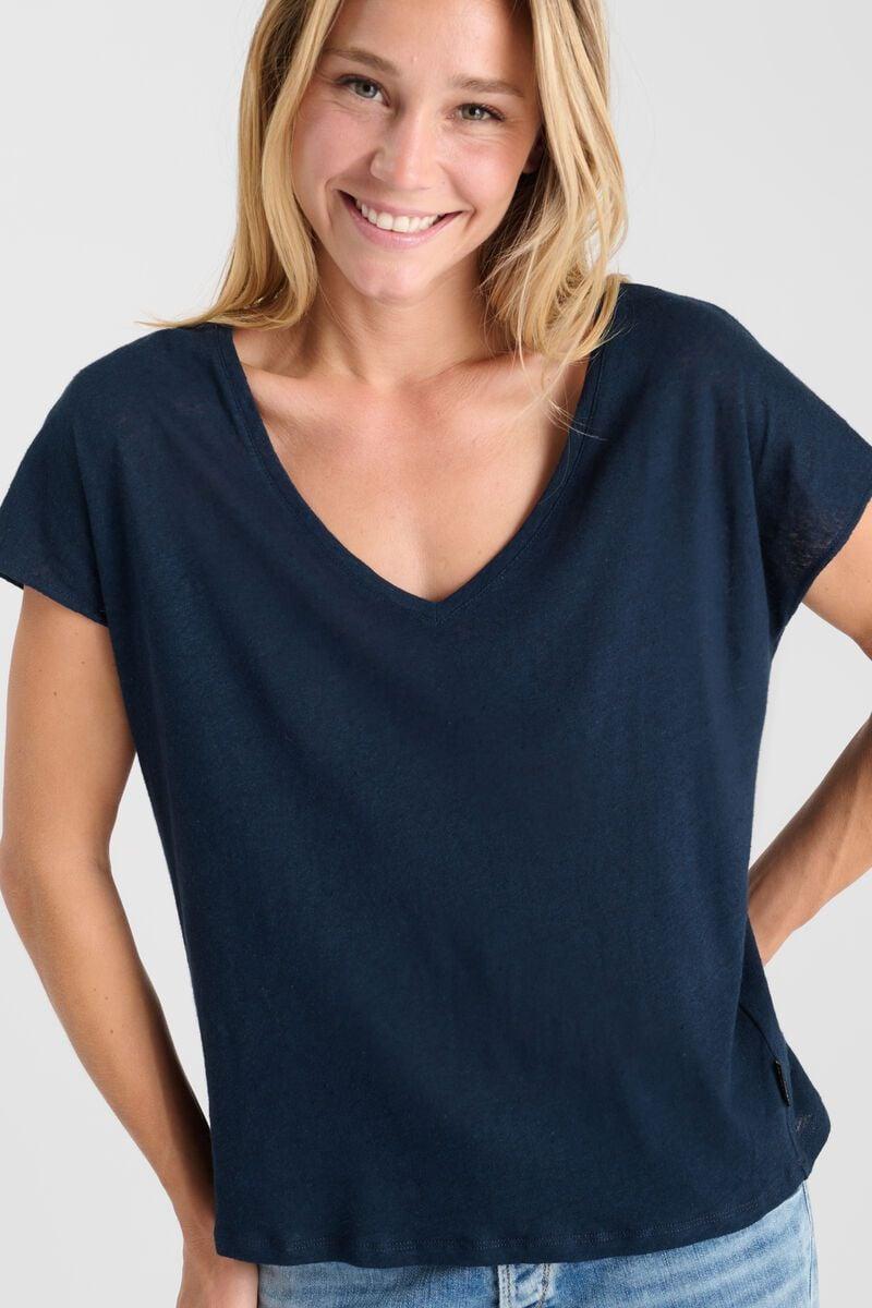 Le Temps Des Cerises T-shirt Melinda Bleu Marine En Lin Mélangé