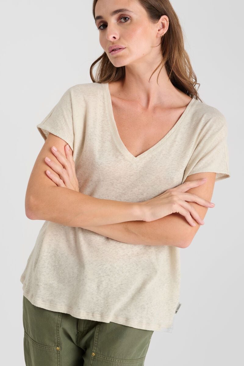 Le Temps Des Cerises T-shirt Melinda Crème En Lin Mélangé