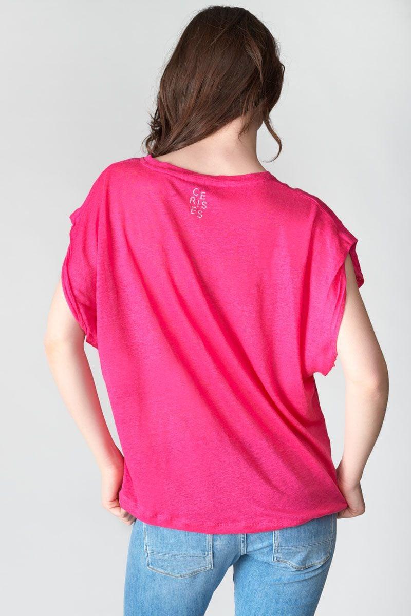 Le Temps Des Cerises T-shirt Muflier En Lin Fuchsia