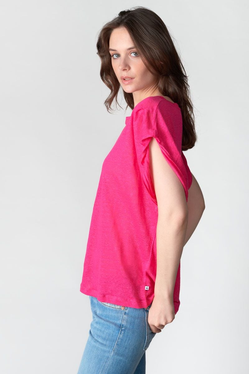 Le Temps Des Cerises T-shirt Muflier En Lin Fuchsia