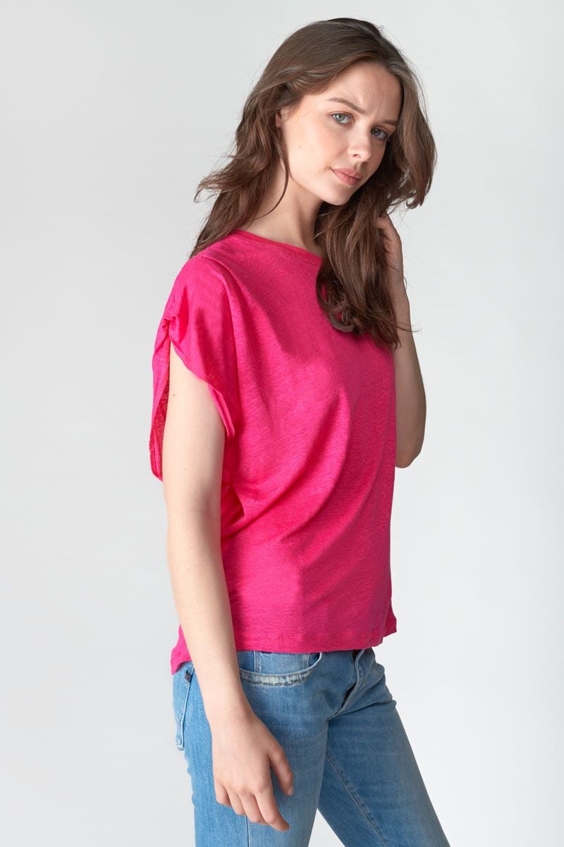 Le Temps Des Cerises T-shirt Muflier En Lin Fuchsia