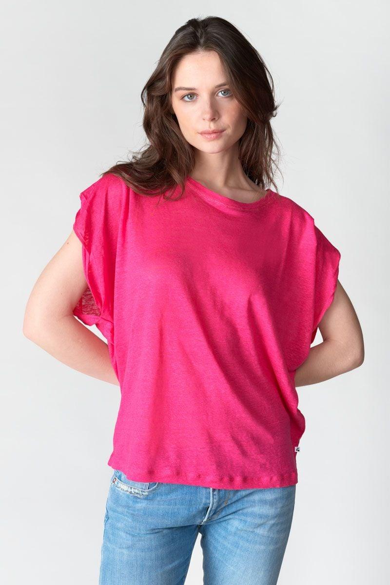 le temps des cerises T-shirt Muflier en lin fuchsia