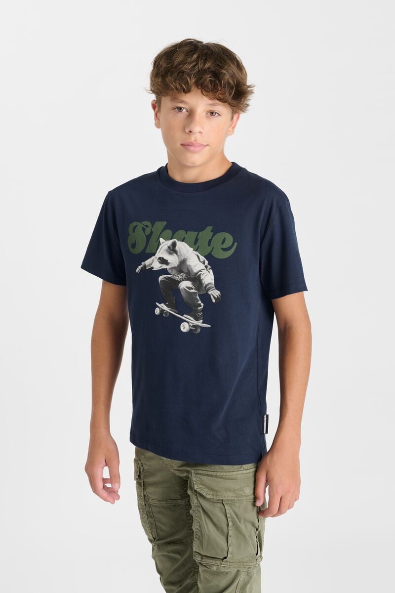 le temps des cerises T-shirt Necbo bleu marine imprimé