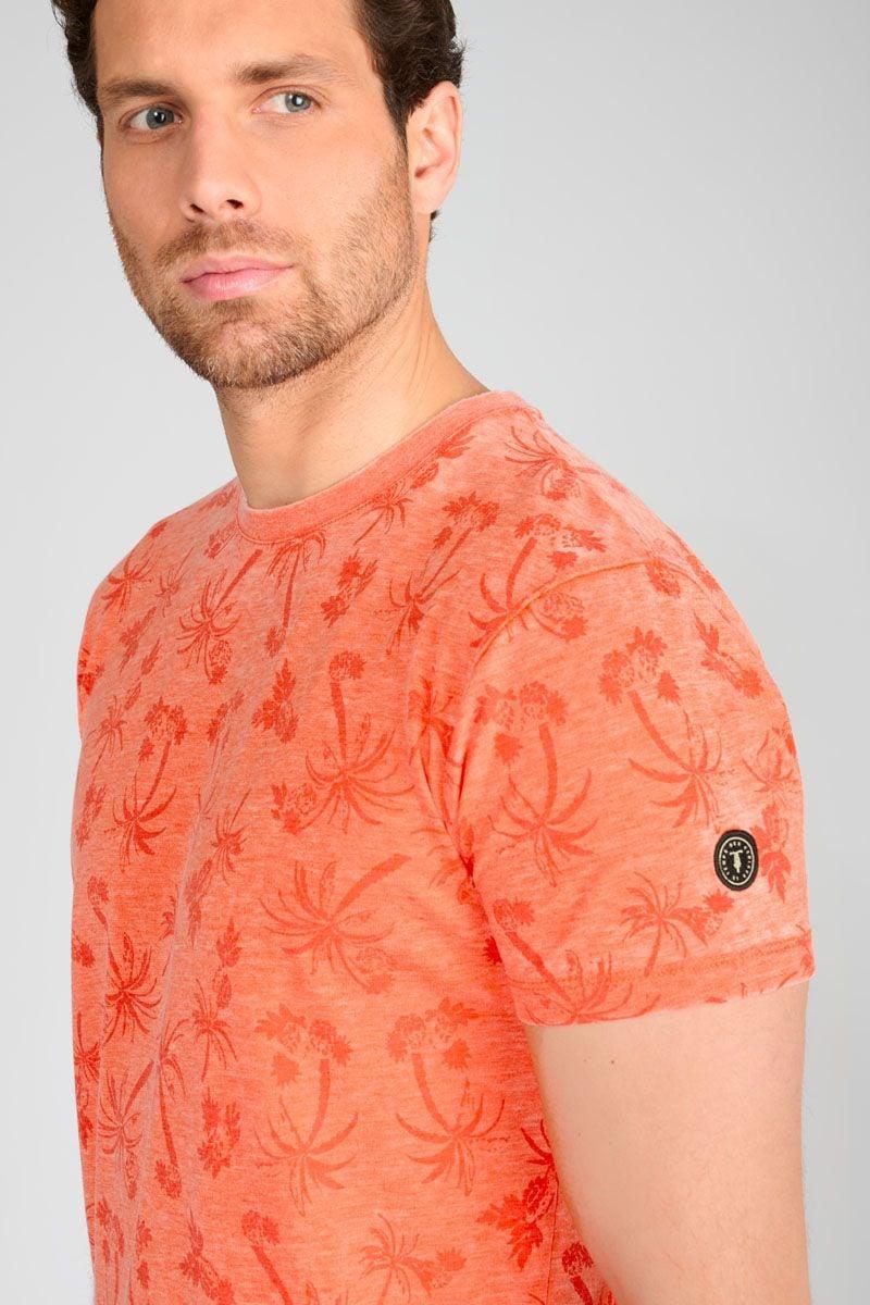 Le Temps Des Cerises T-shirt Osmel Pêche à Motif Palmier