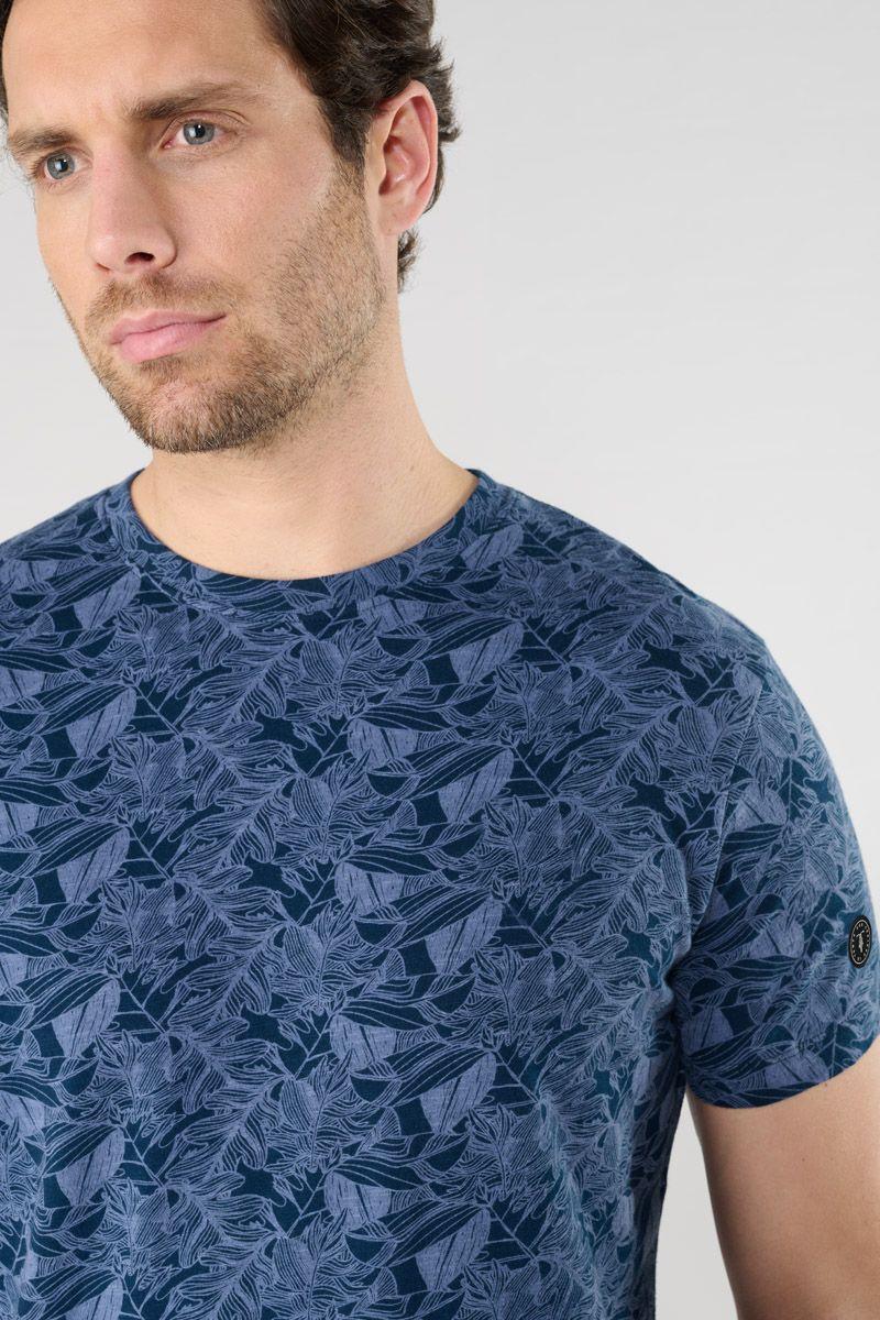 le temps des cerises T-shirt Robas bleu à motif tropical