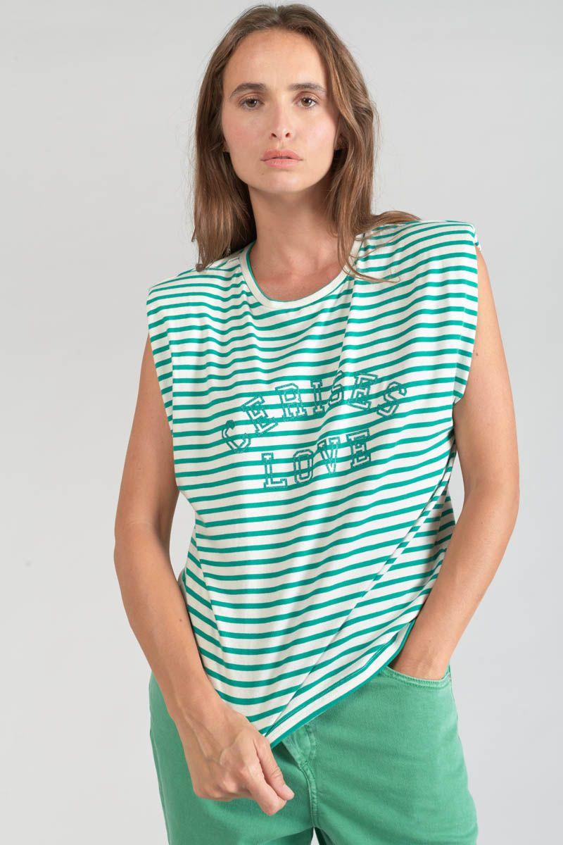 Le Temps Des Cerises T-shirt Sans Manches Male à Rayures Vertes