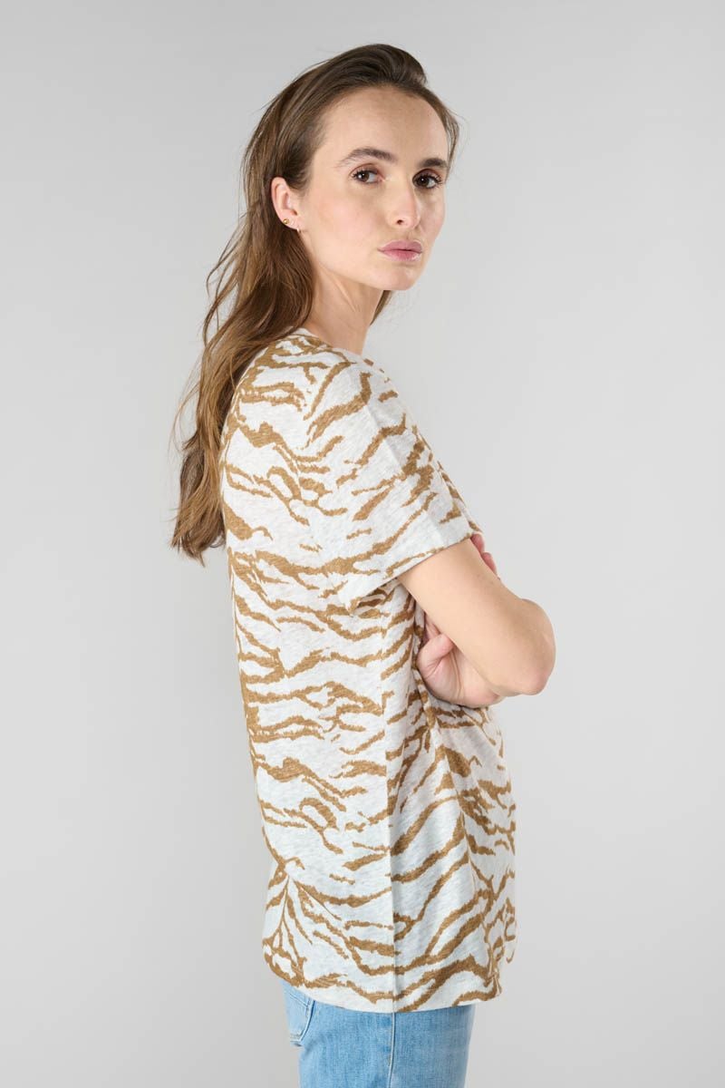 Le Temps Des Cerises T-shirt Scabieu En Lin à Motif Zébré