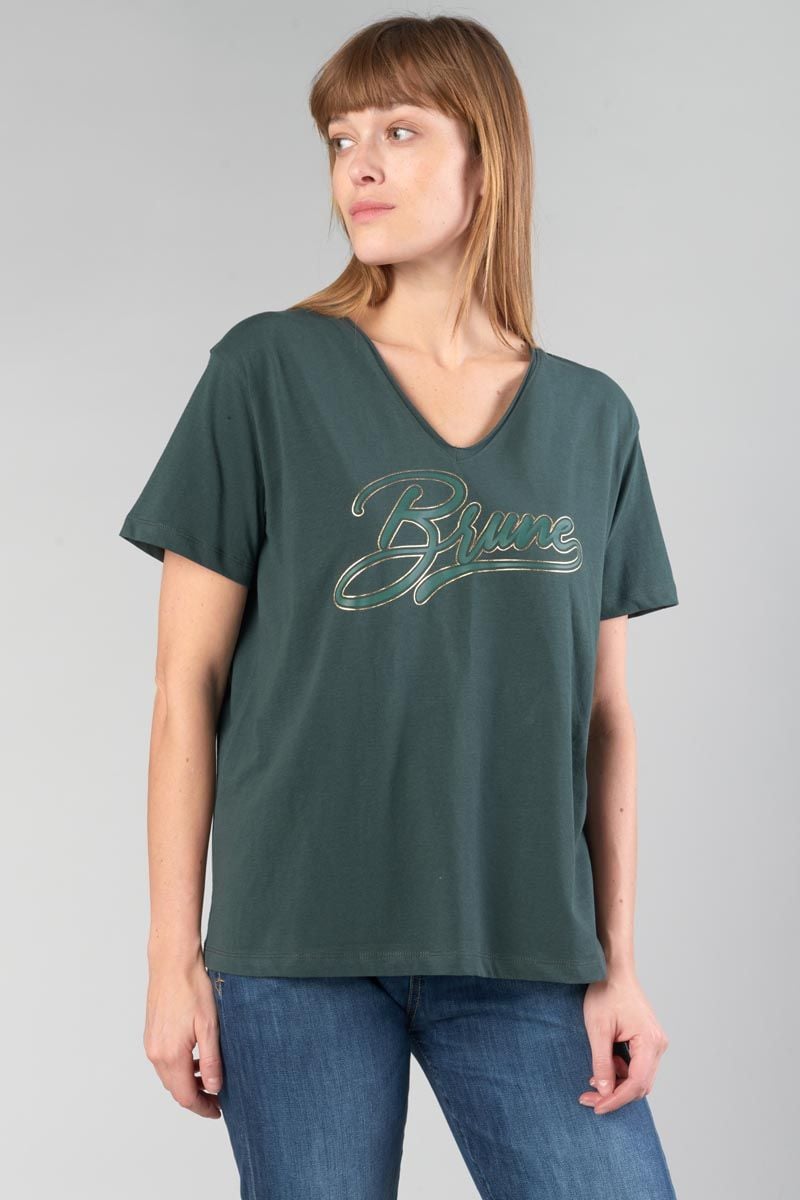 le temps des cerises T-shirt Sink vert bouteille imprimé