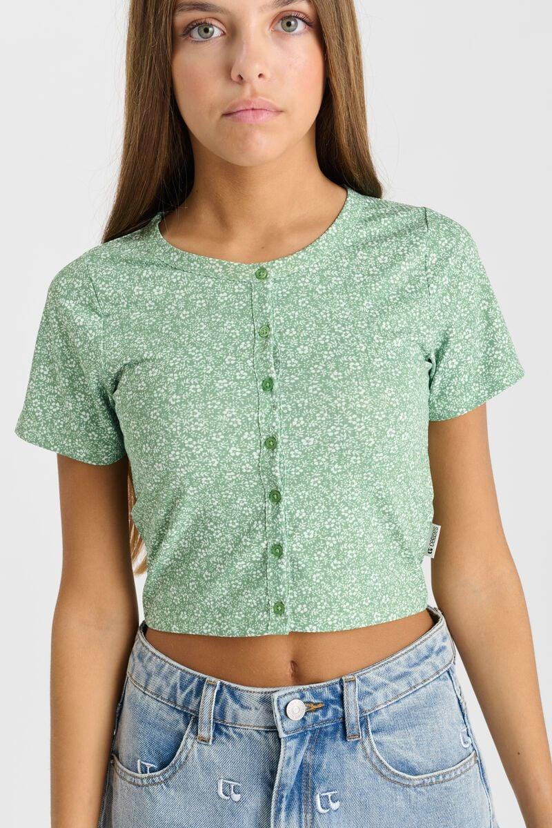 Le Temps Des Cerises Top Cerbegi Vert à Motif Fleuri