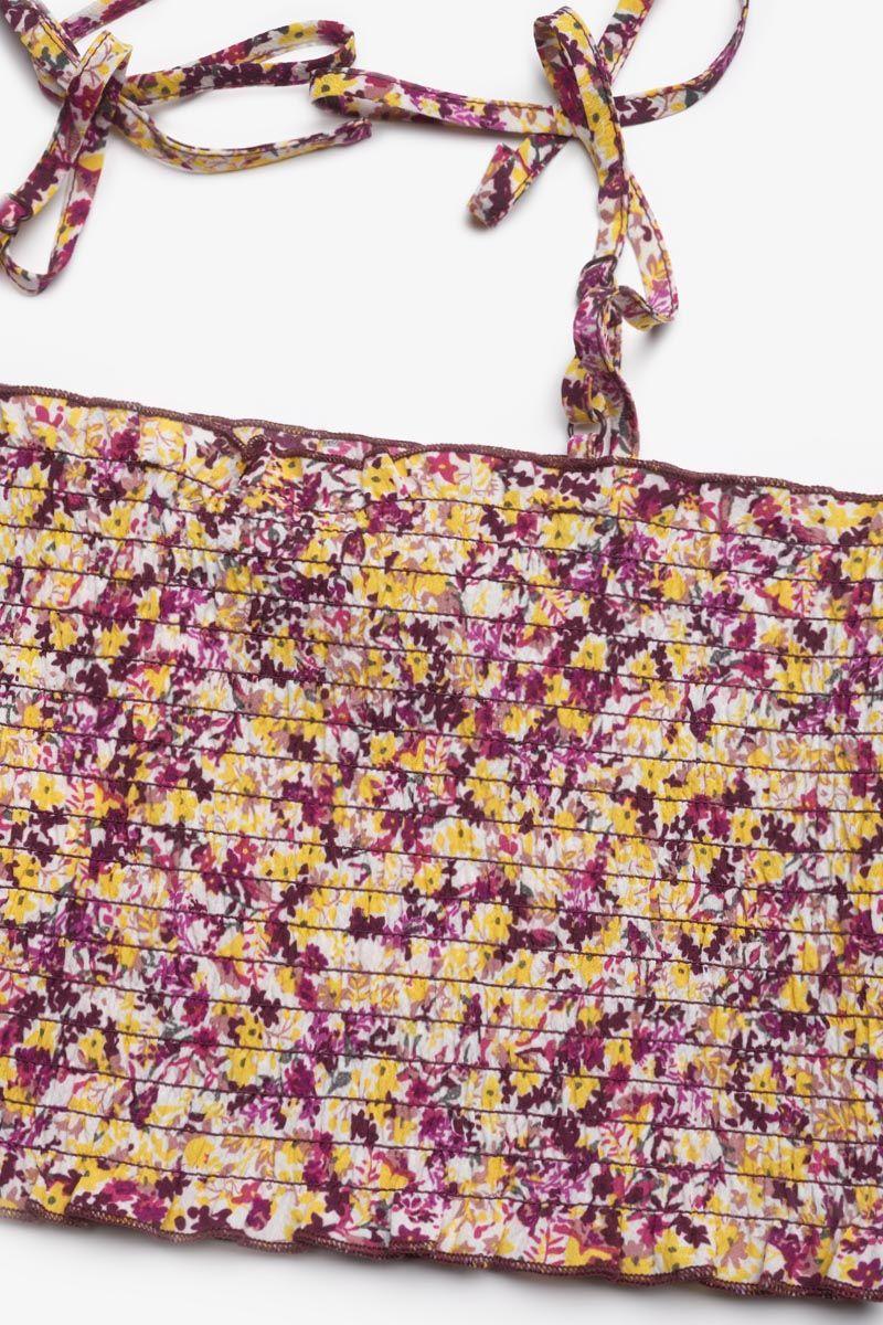 Le Temps Des Cerises Top Court Janisgi à Motif Floral Rose Et Jaune