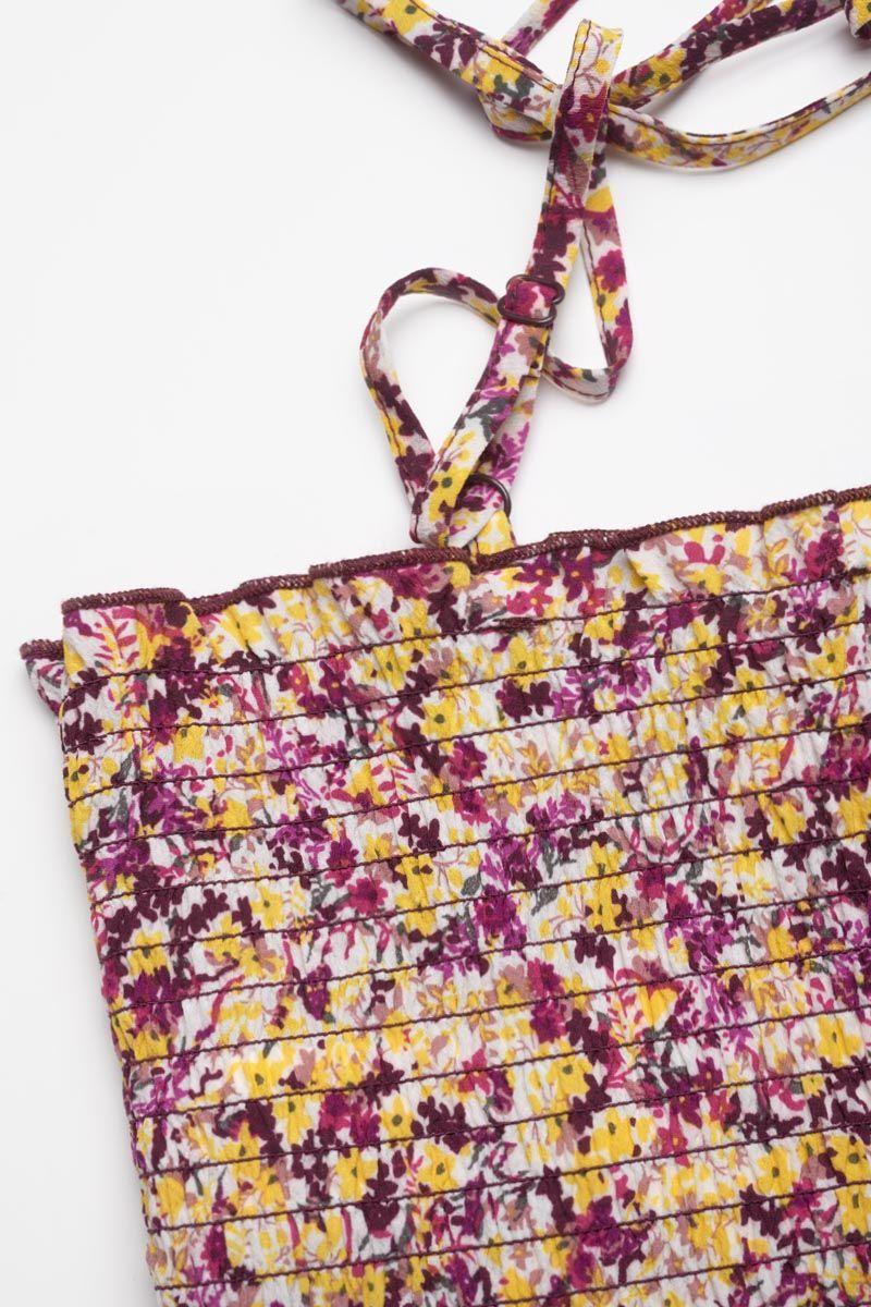 Le Temps Des Cerises Top Court Janisgi à Motif Floral Rose Et Jaune