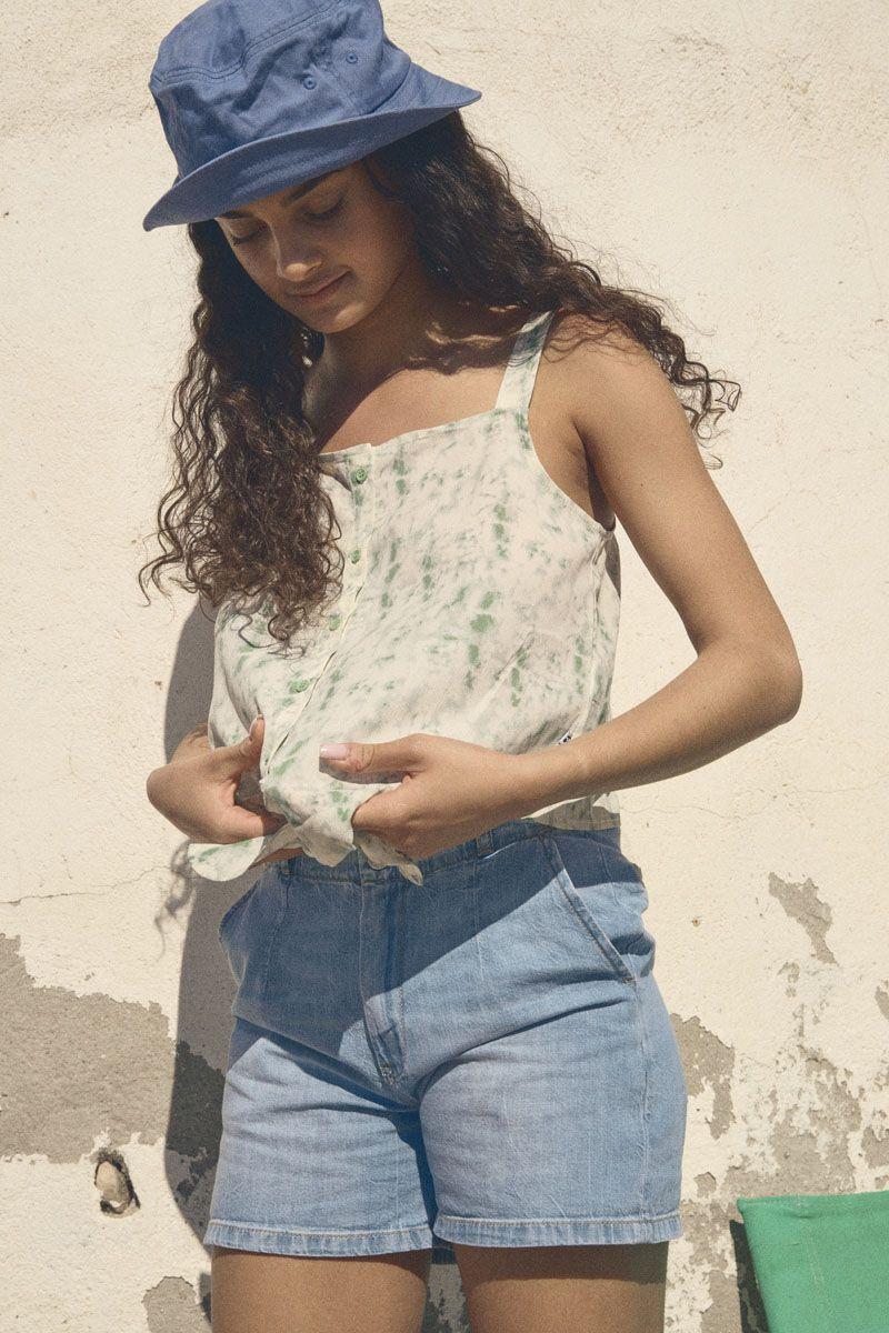 le temps des cerises Top court Joanigi tie and dye vert d'eau