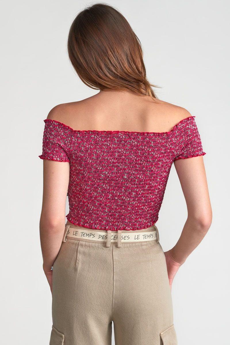 Le Temps Des Cerises Top Court Kaleagi à Motif Floral Rose Et Blanc