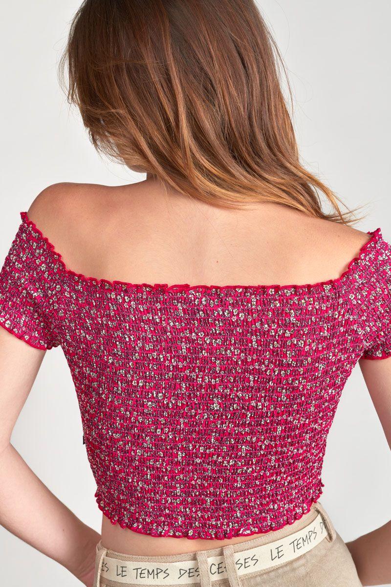 Le Temps Des Cerises Top Court Kaleagi à Motif Floral Rose Et Blanc