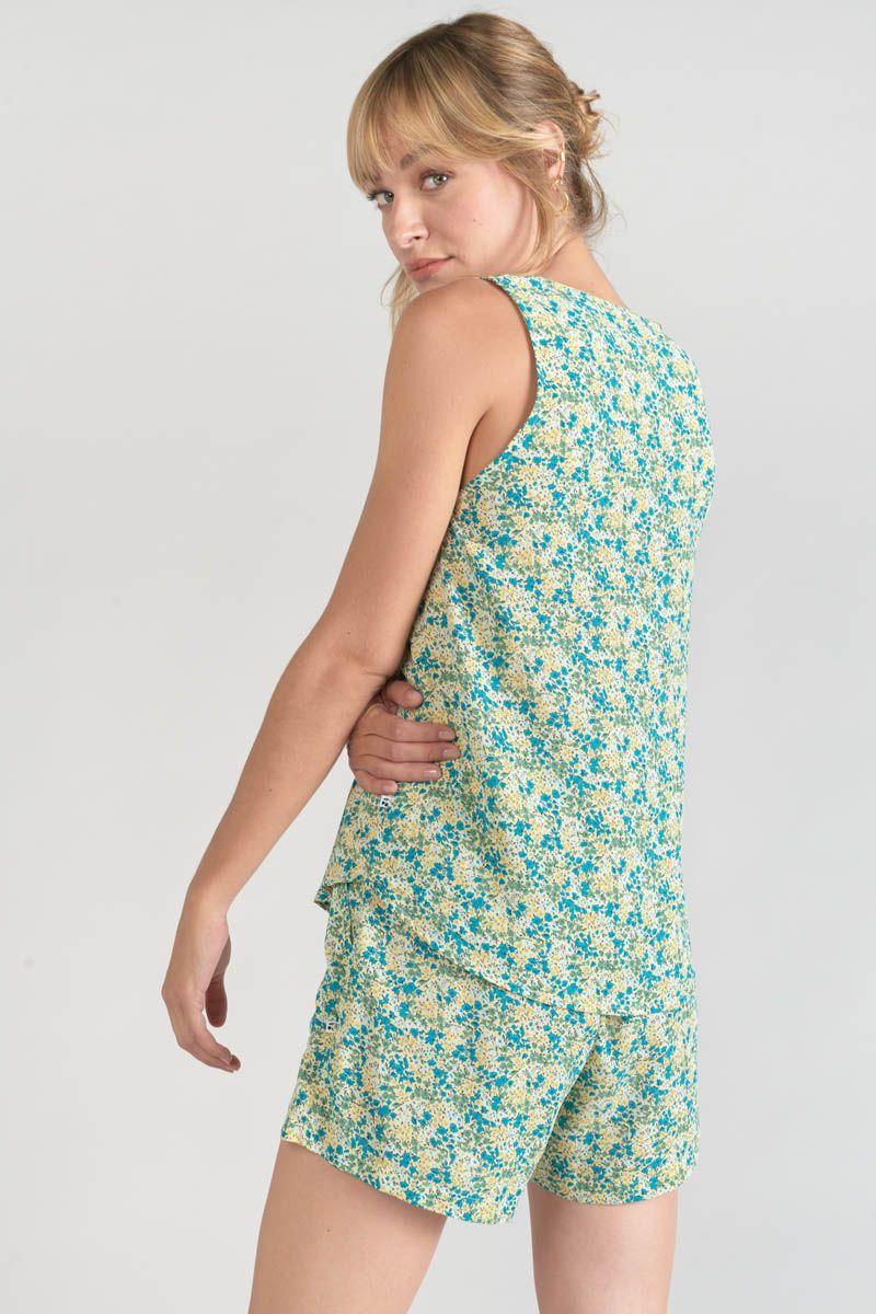 Le Temps Des Cerises Top Craig à Motif Fleuri Vert Et Bleu