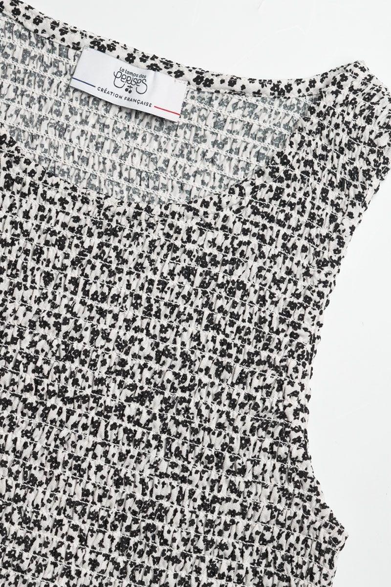Le Temps Des Cerises Top Elgagi à Motif Floral Noir Et Blanc