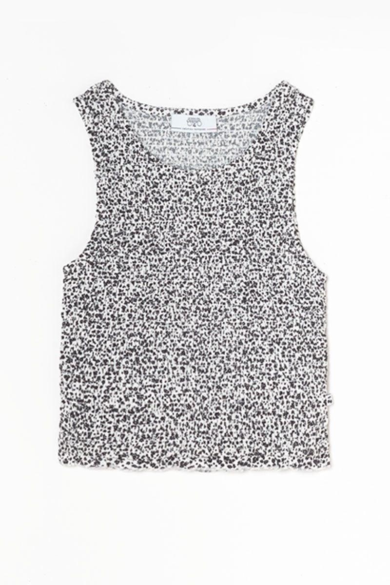 le temps des cerises Top Elgagi à motif floral noir et blanc