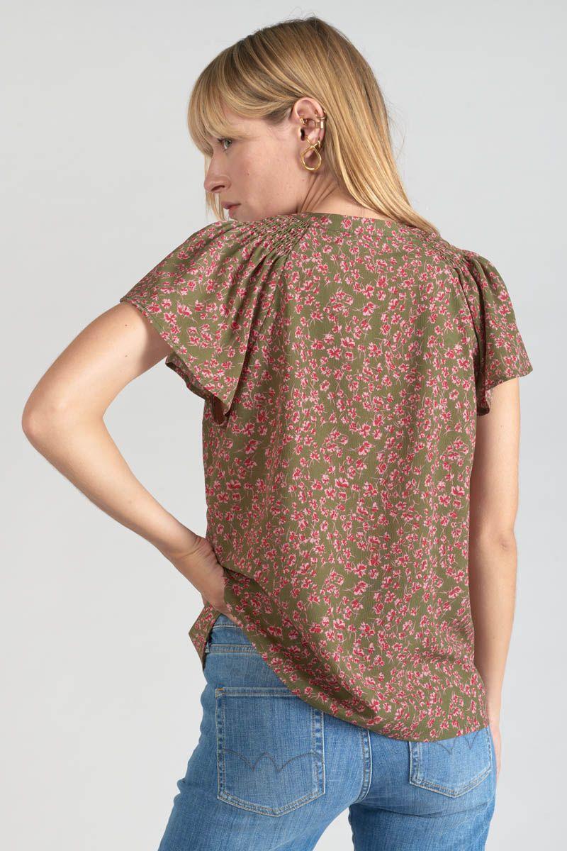 Le Temps Des Cerises Top Norine Kaki à Motif Fleuri