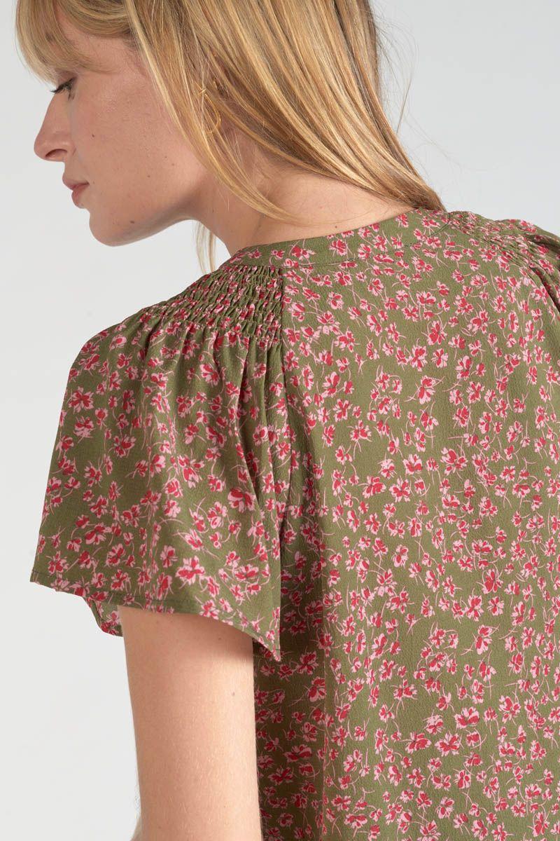 Le Temps Des Cerises Top Norine Kaki à Motif Fleuri
