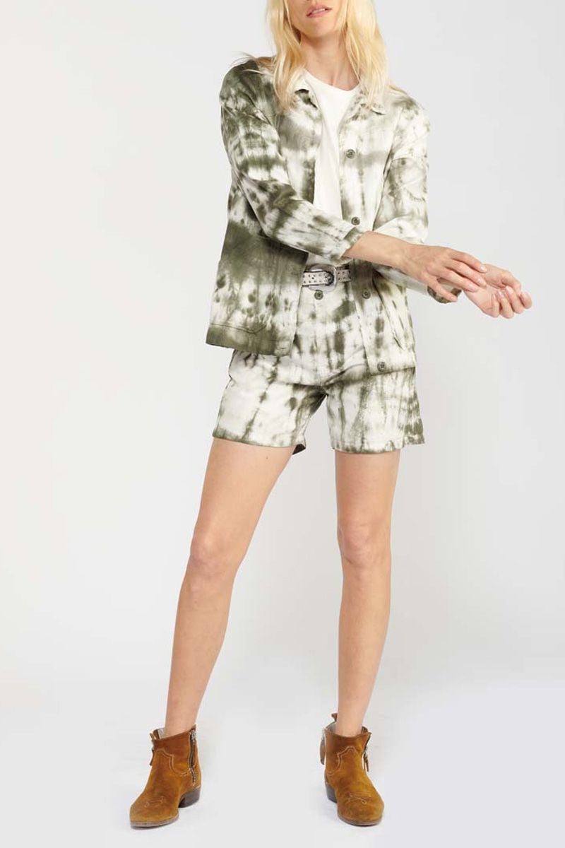 Le Temps Des Cerises Veste Aurora En Jeans Tie And Dye Kaki