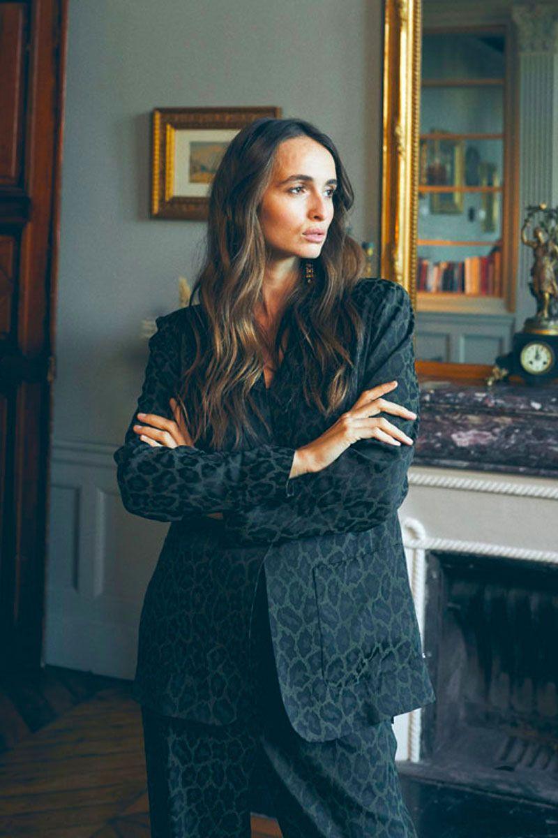 le temps des cerises Veste blazer Amelya en jacquard léopard