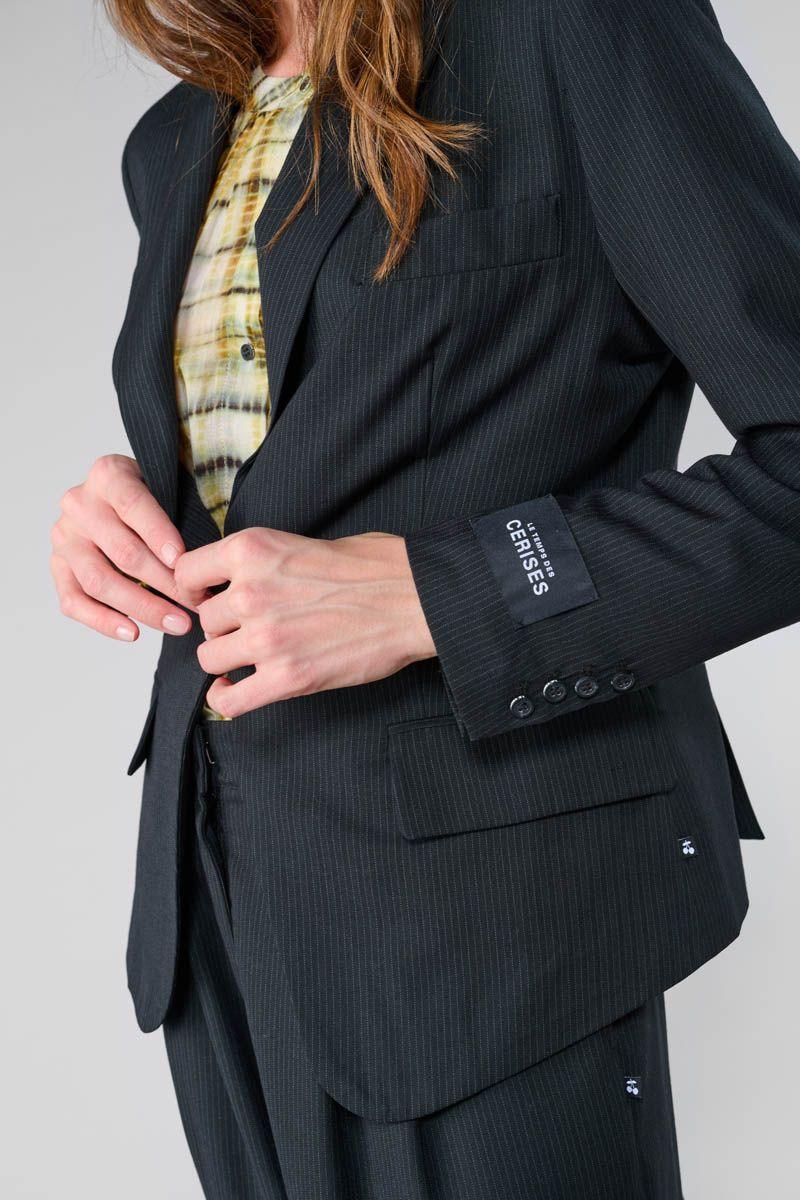 Le Temps Des Cerises Veste Blazer Evera Noire à Fines Rayures