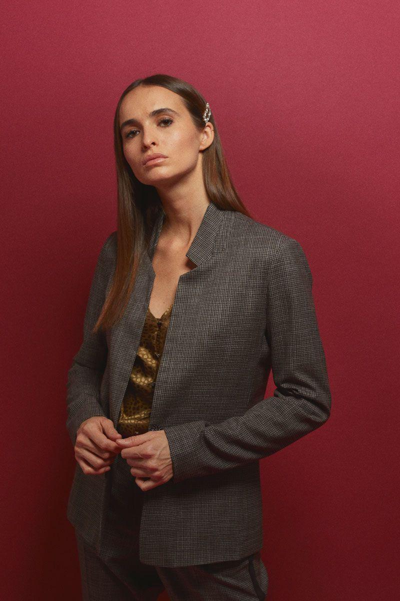 le temps des cerises Veste blazer Great marron à carreaux