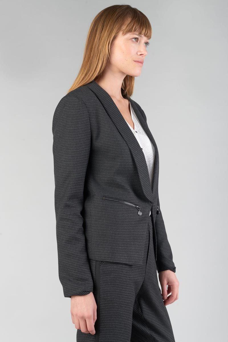 Le Temps Des Cerises Veste Blazer Helmie Gris à Motif Pied De Poule