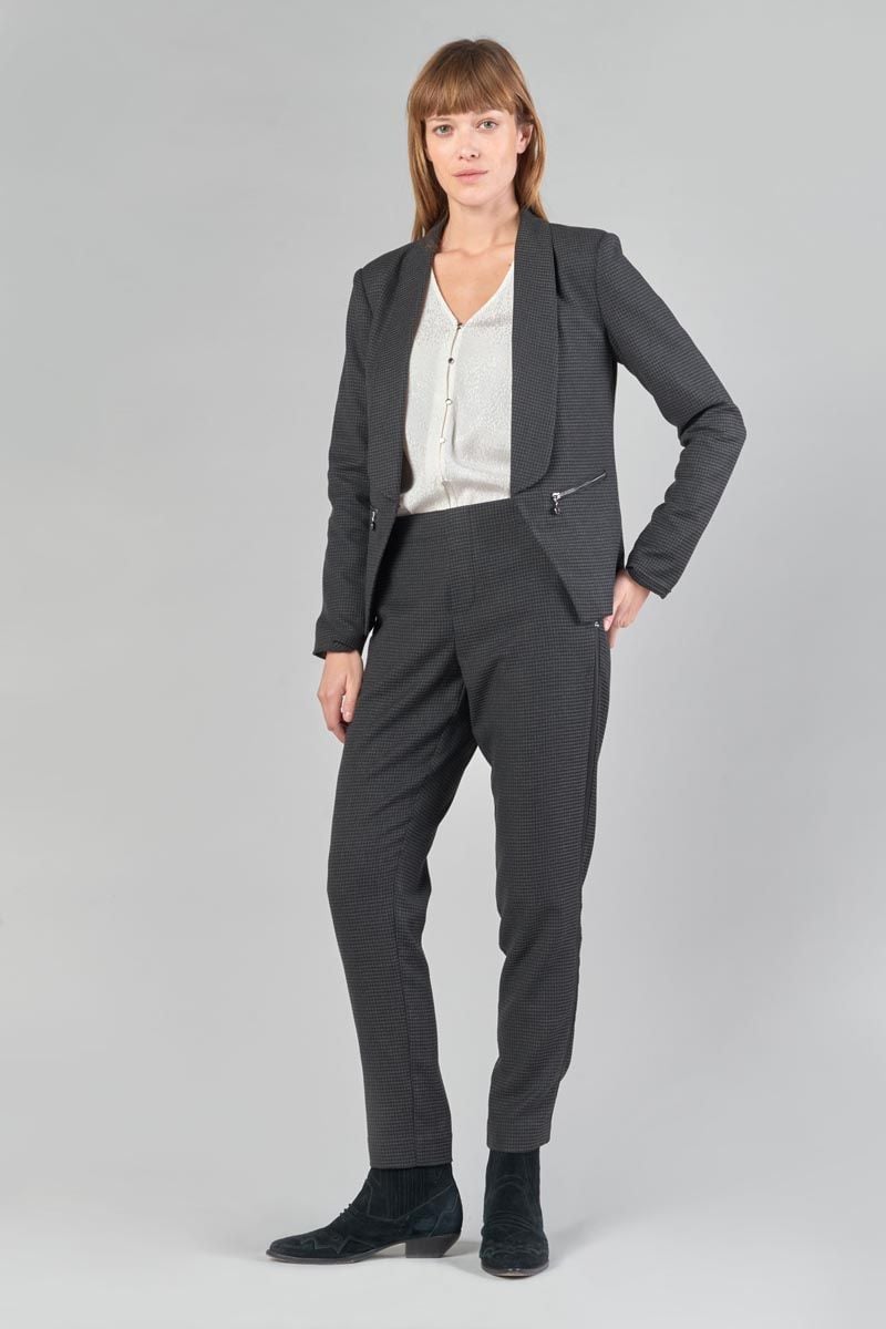 Le Temps Des Cerises Veste Blazer Helmie Gris à Motif Pied De Poule