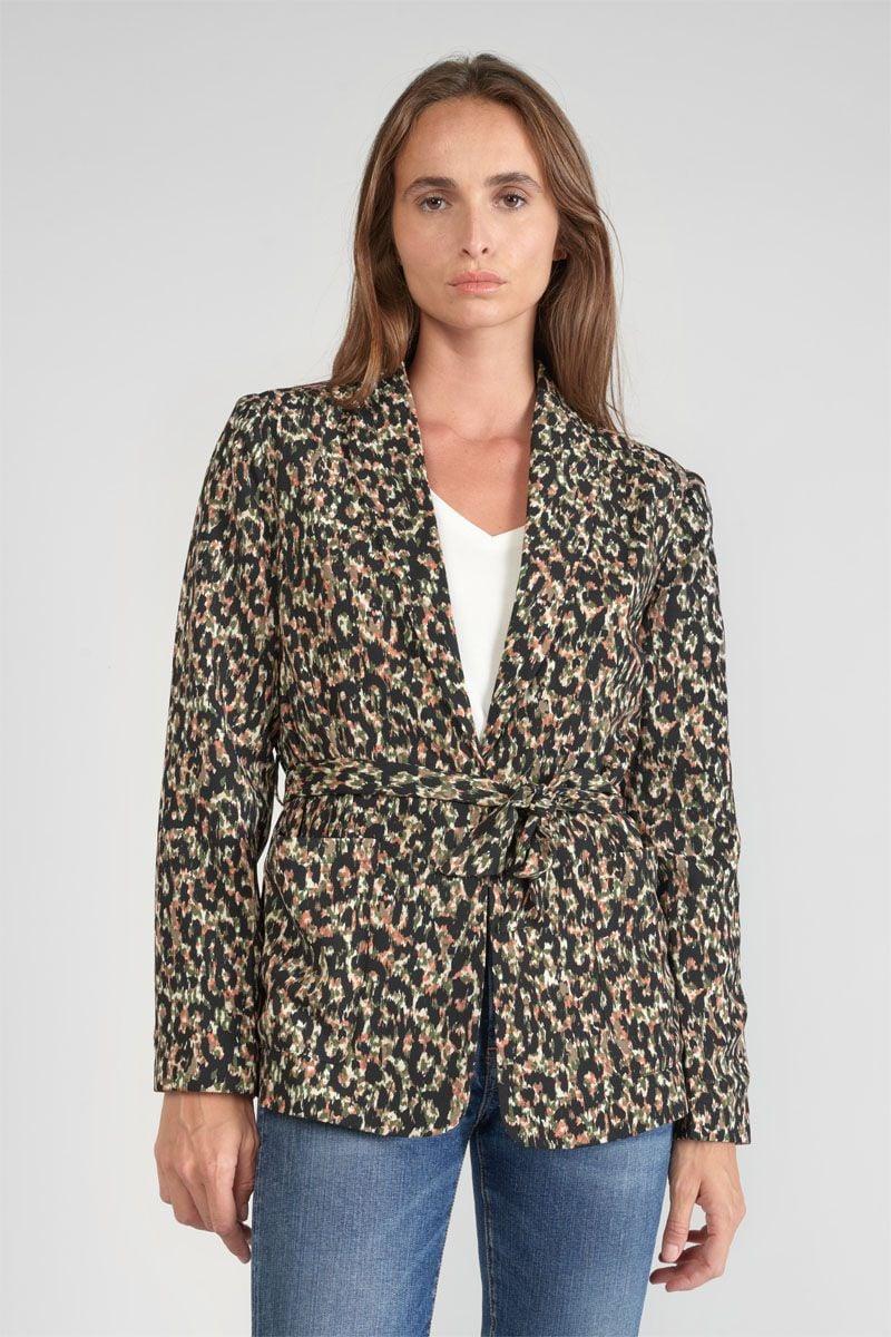 Le Temps Des Cerises Veste Blazer Myrtle à Motif Léopard Kaki