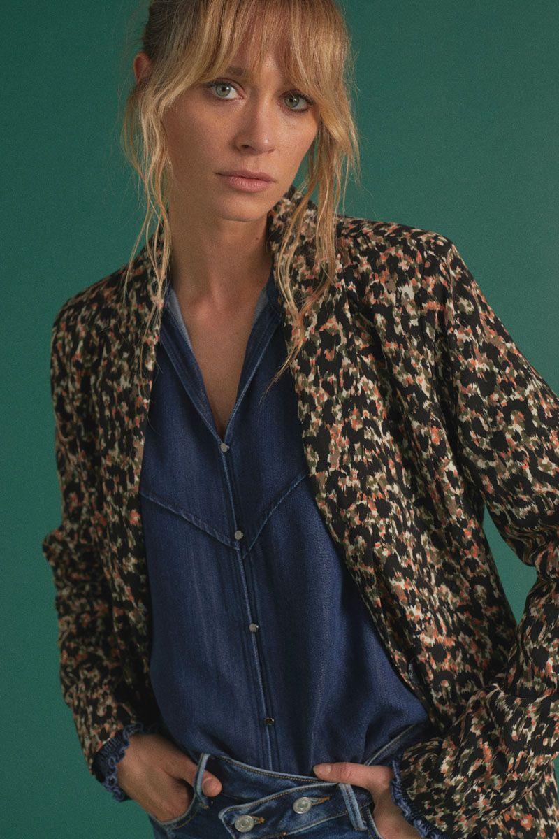 le temps des cerises Veste blazer Myrtle à motif léopard kaki