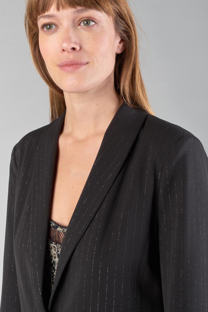 Le Temps Des Cerises Veste Blazer Neela Noire à Rayures Argentées